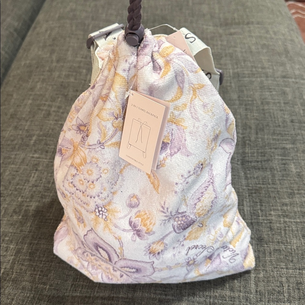 Victoria’s Secret Floral Terry Cloth Drawstring Backpack Beach Gym Bag NWT - Picture 5 of 7